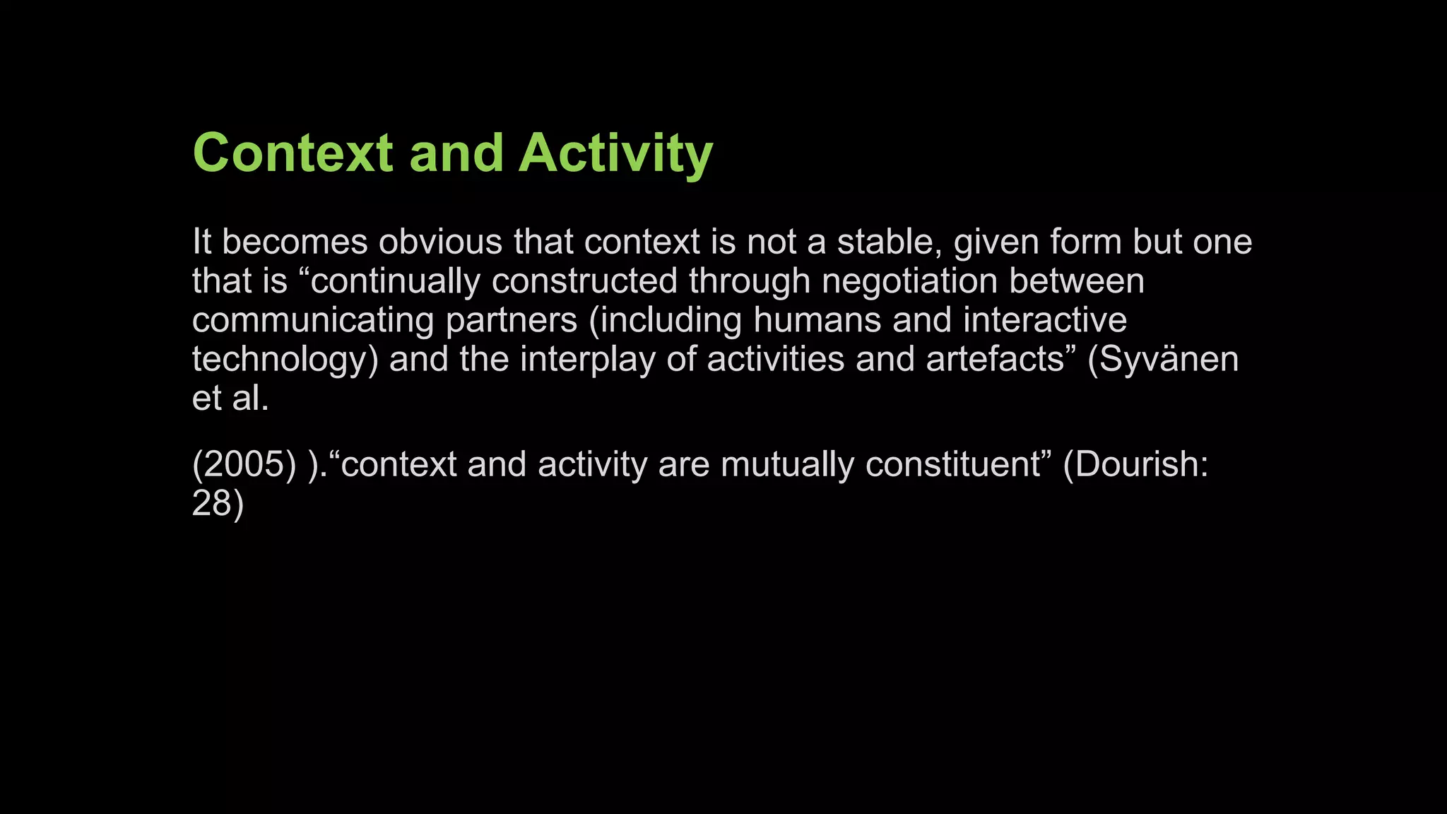 The Outcome
Learning is not mathematics where the outcome /the result is
equal to input and conditions
It should rather be seen as an understandable configuration of
relations where we through a narrative structure generates
meaning and understanding
This understanding also shows that it is our self who constructs
order through action and reflection -rather than seeing
competence as something hidden
 