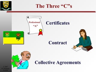 The Three “C”s Certificates Contract Collective Agreements Professional “ A” 