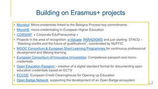 Building on Erasmus+ projects
• Microbol: Micro-credentials linked to the Bologna Process key commitments
• MicroHE: micro...