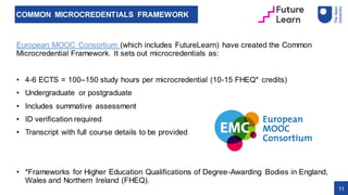 COMMON MICROCREDENTIALS FRAMEWORK
European MOOC Consortium (which includes FutureLearn) have created the Common
Microcrede...