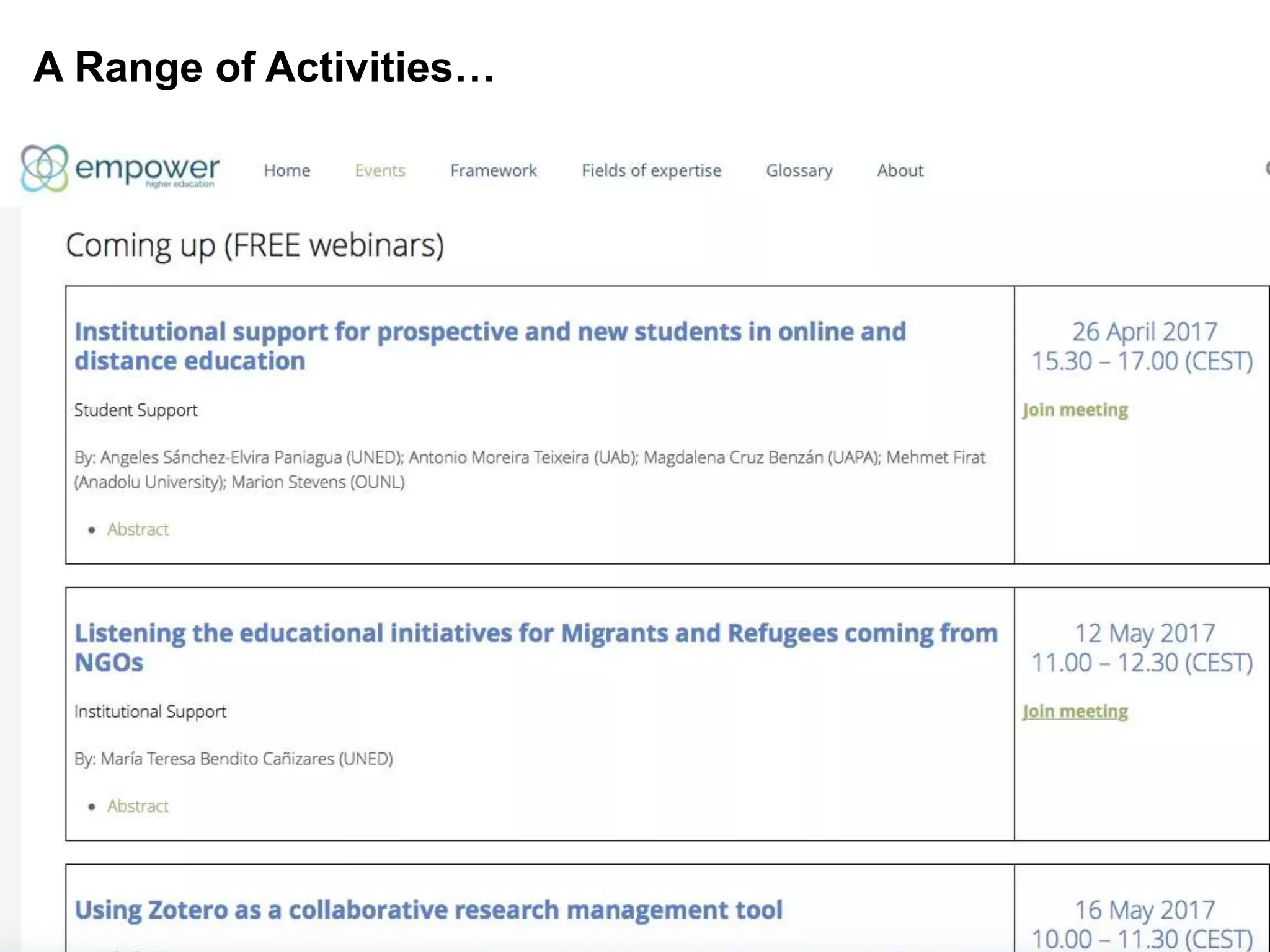 A Range of Activities…
 