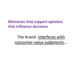 Memories that support opinions
that influence decisions
The brand interferes with
consumer value judgments...
 