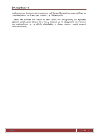 Συμπεράσματα
ΕΑΕΕ Σελίδα 25
σταθεροποιείται. Σε κάποιες περιπτώσεις που υπήρξαν μεγάλες μειώσεις, παρατηρήθηκε μία
ελαφρά ...