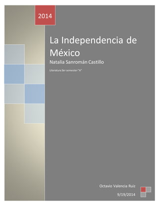 2014 
La Independencia de 
México 
Natalia Sanromán Castillo 
Literatura 3er semester “A” 
Octavio Valencia Ruiz 
9/19/2014 
 