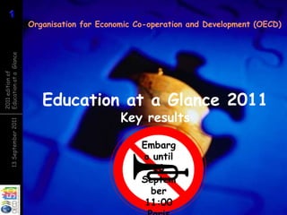 Organisation for Economic Co-operation and Development (OECD) Embargo until13 September11:00 Paris Education at a Glance 2011Key results 13 September 2011 