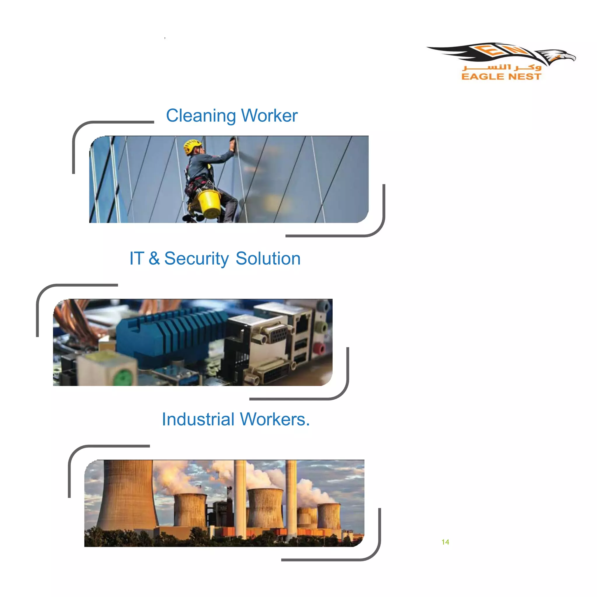 Cleaning Worker
Industrial Workers.
IT & Security Solution
,
PAGENO17
14
 