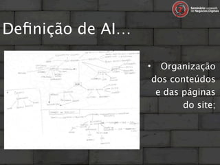 Deﬁnição de AI…

                  •     Organização
                      dos conteúdos
                       e das páginas
                             do site;
 