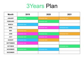 3Years Plan
Month 2019 2020 2021
JANUARY Schedule here Schedule here Schedule here
FEBRUARY Schedule here Schedule here
MARCH Schedule here
APRIL Schedule here Schedule here
MAY Schedule here
JUNE Schedule here Schedule here Schedule here
JULY Schedule here Schedule here
AUGUST Schedule here Schedule here
SEPTEMBER Schedule here
OCTOBER Schedule here
NOVEMBER Schedule here Schedule here
DECEMBER
 