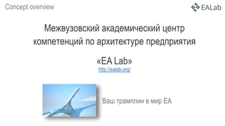 Ваш трамплин в мир EA
Concept overview
Межвузовский академический центр
компетенций по архитектуре предприятия
«EA Lab»
http://ealab.org/
 