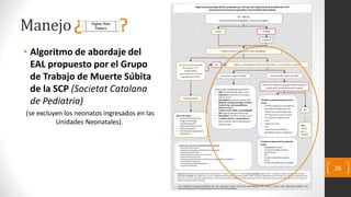¿ ?
• Algoritmo de abordaje del
EAL propuesto por el Grupo
de Trabajo de Muerte Súbita
de la SCP (Societat Catalana
de Pediatria)
(se excluyen los neonatos ingresados en las
Unidades Neonatales).
26
Manejo
 