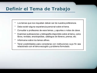 Definir el Tema de Trabajo