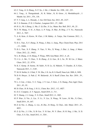 [26]
65. C. Yang , G. S. Zhang , N. P. Xu , J. Shi , J. Membr. Sci. 1998 , 142 , 235 .
66. L. Yang , A. Thongsukmak , K. K. Sirkar , K. B. Gross , G. Mordukhoyich , J.
Membr. Sci. 2011 , 378 , 138 .
67. Y. T. Jung , L. L. Diosady , J. Am. Oil Chem. Soc. 2012 , 89 , 2127 .
68. T. S. Dunstan , P. D. I. Fletcher , Langmuir 2011 , 27 , 3409 .
69. H. Li , M. J. Zheng , L. Ma , C. Q. Zhu , S. Lu , Mater. Res. Bull. 2013 , 48 , 25 .
70. Y. W. Shang , Y. Si , A. Raza , L. P. Yang , X. Mao , B. Ding , J. Y. Yu , Nanoscale
2012 , 4 , 7847 .
71. A. K. Kota , G. Kwon , W. Choi , J. M. Mabry , A. Tuteja , Nat. Commun. 2012 , 3 ,
1025.
72. D. L. Tian , X. F. Zhang , X. Wang , J. Zhai , L. Jiang , Phys. Chem.Chem. Phys. 2011
, 13 , 14606 .
73. D. L. Tian , X. F. Zhang , Y. Tian , Y. Wu , X. Wang , J. Zhai , L. Jiang , J. Mater.
Chem. 2012 , 22 , 19652 .
74. L. B. Zhang , Z. H. Zhang , P. Wang , NPG Asia Mater. 2012 , 4 , e8 .
75. J. Li , L. Shi , Y. Chen , Y. B. Zhang , Z. G. Guo , B. L. Su , W. M. Liu , J. Mater.
Chem. 2012 , 22 , 9774 .
76. K. C. Kemp , H. Seema , M. Saleh , N. H. Le , K. Mahesh , V. Chandra , K. S. Kim ,
Nanoscale 2013 , 5 , 3149 .
77. M. D. Stoller, S. J. Park, Y. W. Zhu, J. H. An, R. S. Ruoff, Nano Lett. 2008, 8, 3498.
78. D. R. Dreyer , S. Park ,C. W. Bielawski , R. S. Ruoff ,Chem. Soc. Rev. 2010 , 39 ,
228.
79. L. J. Cote , J. Kim , V. C. Tung , J. Y. Luo , F. Kim , J. X. Huang , Pure Appl. Chem.
2011 , 83 , 95 .
80. D. Chen , H. B. Feng , J. H. Li , Chem. Rev. 2012 , 112 , 6027 .
81. O. C. Compton , S. T. Nguyen , Small 2010 , 6 , 711 .
82. Y. Huang , J. J. Liang , Y. S. Chen , Small 2012 , 8 , 1805 .
83. P. Wan , S. Yin , L. Liu , Y. Li , Y. Liu , X. Wang , W. Leow , B. Ma , X. Chen ,
Small 2014 , 10 , 647.
84. Z. Q. Niu , L. Zhang , L. Liu , B. Zhu , H. Dong , X. Chen , Adv. Mater. 2013 , 25 ,
4035 .
85. Z. Q. Niu , J. J. Du , X. B. Cao , Y. H. Sun , W. Y. Zhou , H. H. Hng , J. Ma , X. D.
Chen , S. S. Xie , Small 2012 , 8 , 3201 .
 