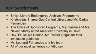 Creating a Digital Archive of Indian Christian Manuscripts and Books | PPT