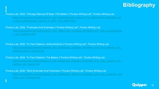 Bibliography
60
Purdue Lab. 2020. "Chicago Manual Of Style 17th Edition // Purdue Writing Lab". Purdue Writing Lab.
https://owl.purdue.edu/owl/research_and_citation/chicago_manual_17th_edition/cmos_formatting_an
d_style_guide/chicago_manual_of_style_17th_edition.html.
Purdue Lab. 2020. "Footnotes And Endnotes // Purdue Writing Lab". Purdue Writing Lab.
https://owl.purdue.edu/owl/research_and_citation/apa_style/apa_formatting_and_style_guide/footnote
s_and_endnotes.html.
Purdue Lab. 2020. "In-Text Citations: Author/Authors // Purdue Writing Lab". Purdue Writing Lab.
https://owl.purdue.edu/owl/research_and_citation/apa_style/apa_formatting_and_style_guide/in_text_
citations_author_authors.html.
Purdue Lab. 2020. "In-Text Citations: The Basics // Purdue Writing Lab". Purdue Writing Lab.
https://owl.purdue.edu/owl/research_and_citation/apa_style/apa_formatting_and_style_guide/in_text_
citations_the_basics.html.
Purdue Lab. 2020. "MLA Endnotes And Footnotes // Purdue Writing Lab". Purdue Writing Lab.
https://owl.purdue.edu/owl/research_and_citation/mla_style/mla_formatting_and_style_guide/mla_end
notes_and_footnotes.html.
 