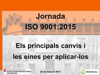 1
Els principals canvis i
les eines per aplicar-los
Jornada
ISO 9001:2015
28 de maig de 2015
 