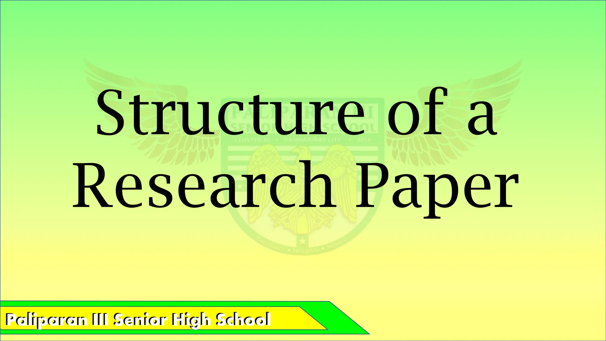 Paliparan III Senior High School
Paliparan III Senior High School
Structure of a
Research Paper
 