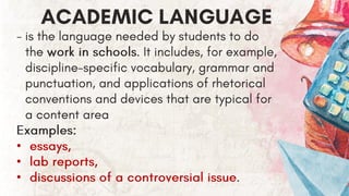 EAPP ACADEMIC LANGUAGE.pdf Differentiates language used in academic ...