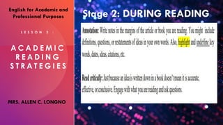 WHAT ARE ACADEMIC READING STRATEGIES IN ENGLISH?? | PPTX