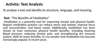 Analysing and Evaluating text structures | PPTX