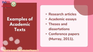 English for Academic and Professional Purposes Q1 L1_ACADEMIC TEXT | PPT