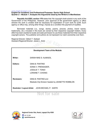 English for academic and professional purposes APP Q2 Module 1 | PDF