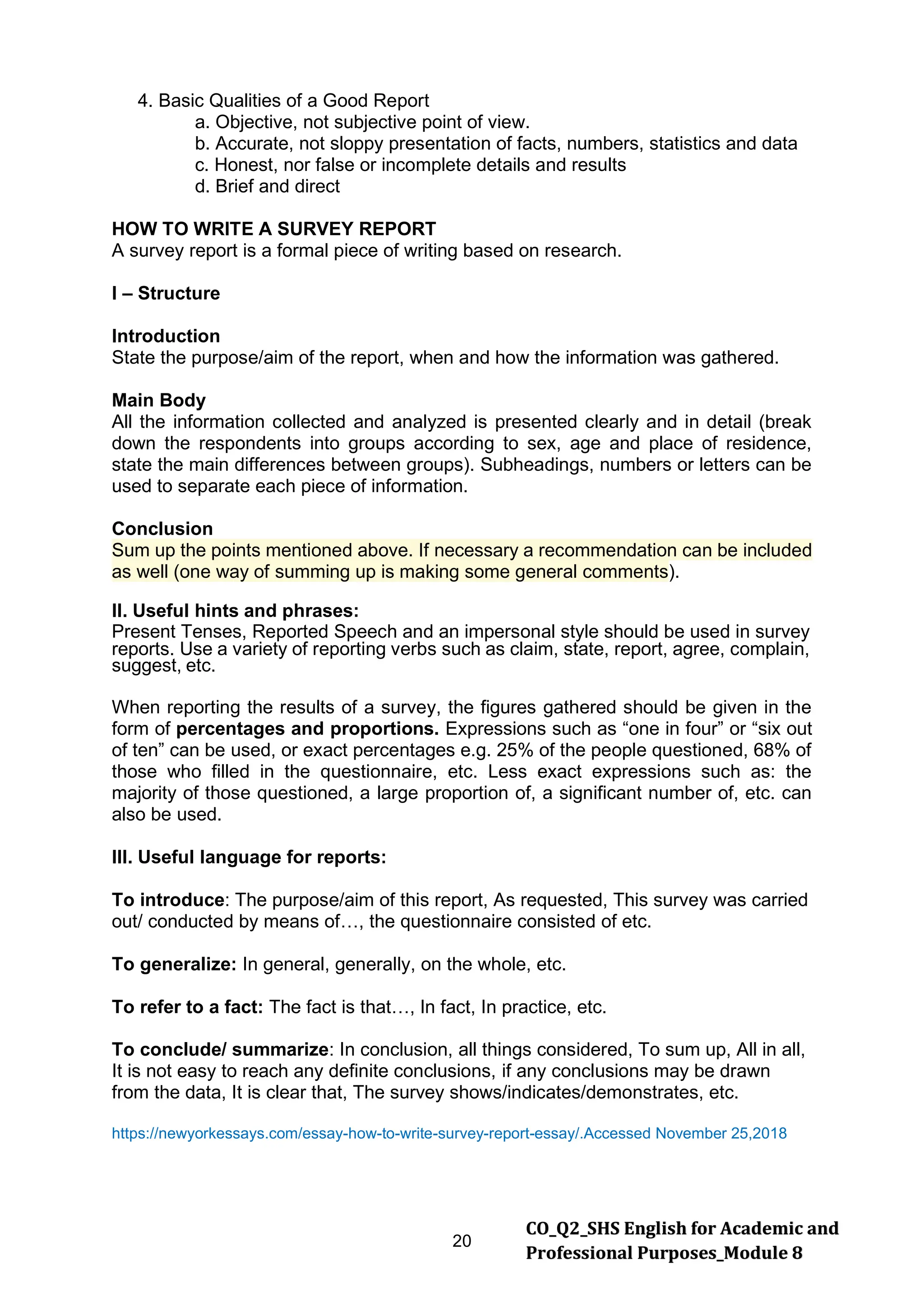 EAPP Q 2 – Module 8 Writing the Report Survey Field ...