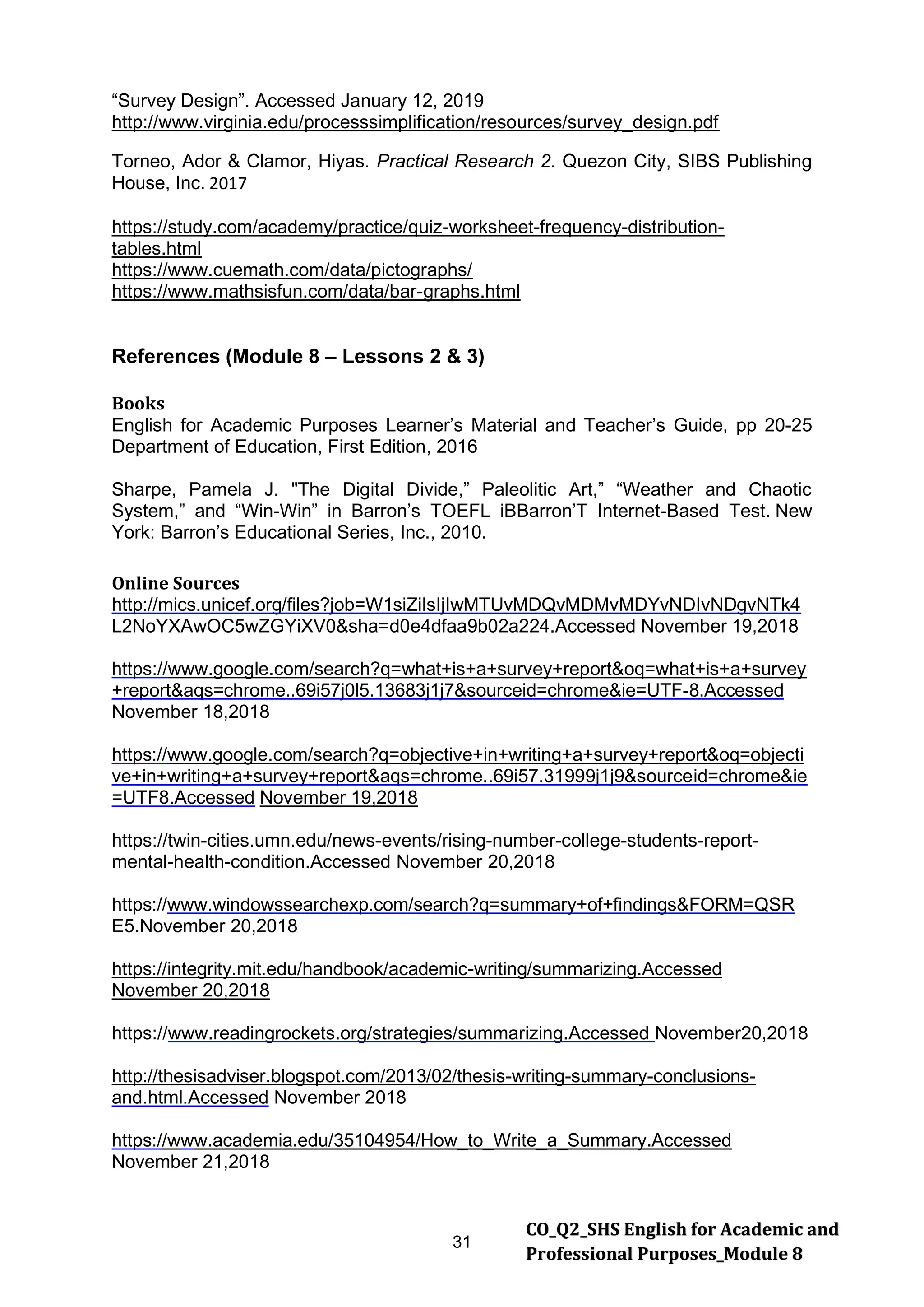 EAPP Q 2 – Module 8 Writing the Report Survey Field ...