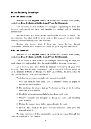 Eapp Quarter2 Module4 Data Collection Methods Tools For Research Pdf