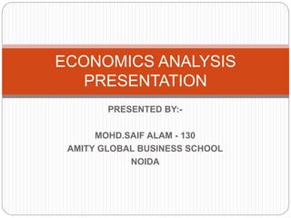 PRESENTED BY:-
MOHD.SAIF ALAM - 130
AMITY GLOBAL BUSINESS SCHOOL
NOIDA
ECONOMICS ANALYSIS
PRESENTATION
 