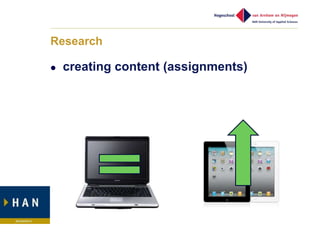 Research

   creating content (assignments)
 