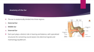 EAR ANATOMY CLASS showing divisions of ear | PPTX