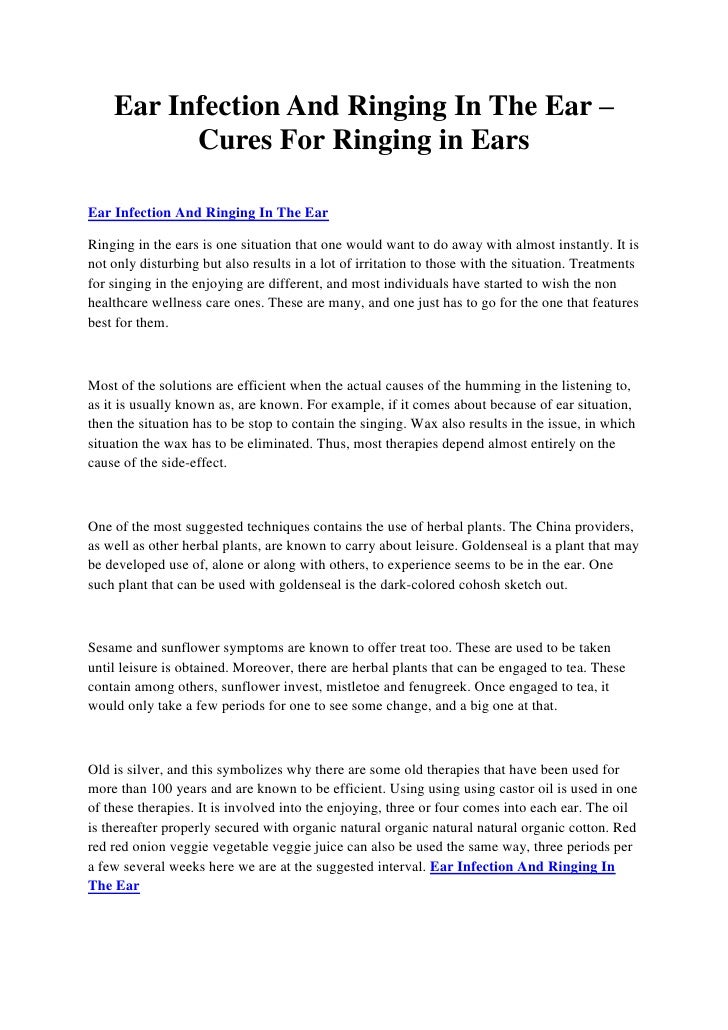 Ear infection and ringing in the ear cures for ringing in ears