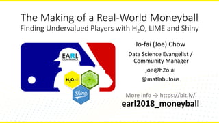 The	Making	of	a	Real-World	Moneyball
Finding	Undervalued	Players	with	H2O,	LIME	and	Shiny
Jo-fai	(Joe)	Chow
Data	Science	Evangelist	/
Community	Manager
joe@h2o.ai
@matlabulous
More	Info	→	https://bit.ly/
earl2018_moneyball
 