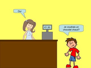 € 1.50 Je voudrais un chocolat chaud? Oui 