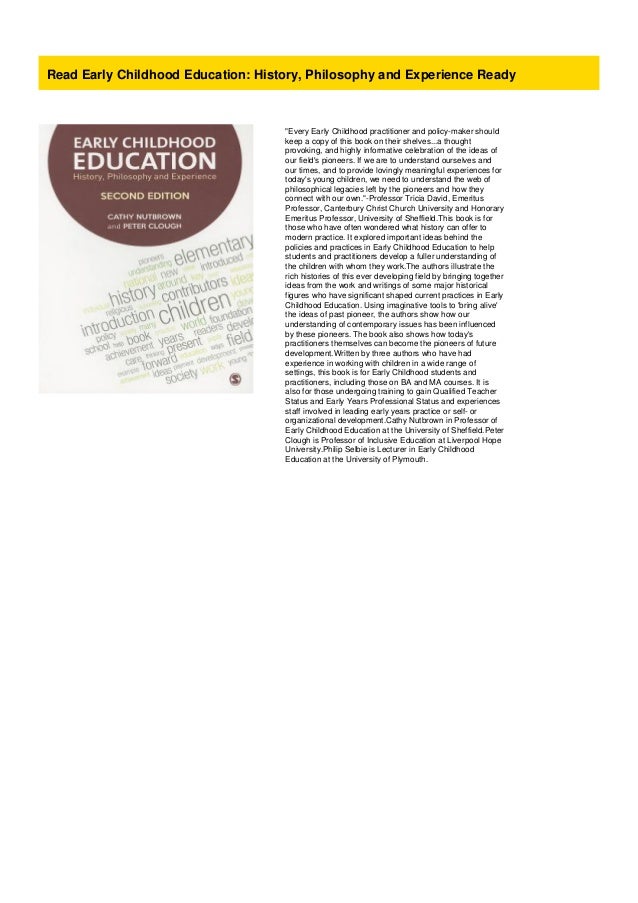 PDF Early Childhood Education History, Philosophy and Experience U…