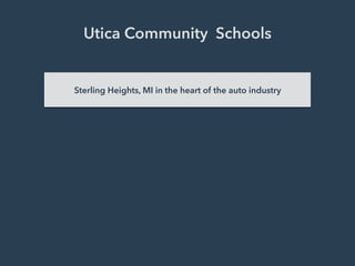 Utica Community Schools
Sterling Heights, MI in the heart of the auto industry
18, 795 students in K-8
 