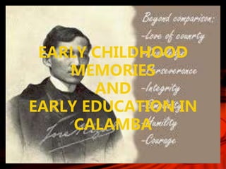 EARLY CHILDHOOD
MEMORIES
AND
EARLY EDUCATION IN
CALAMBA
 