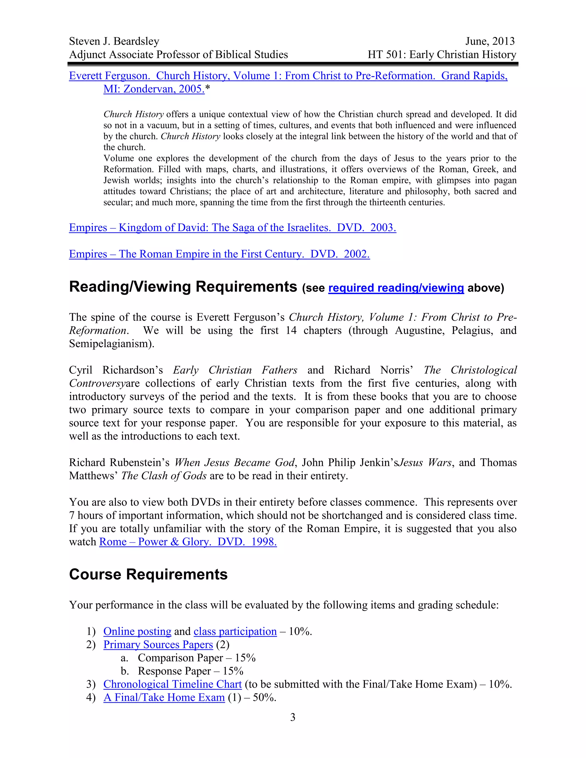 Early christian history syllabus PDF