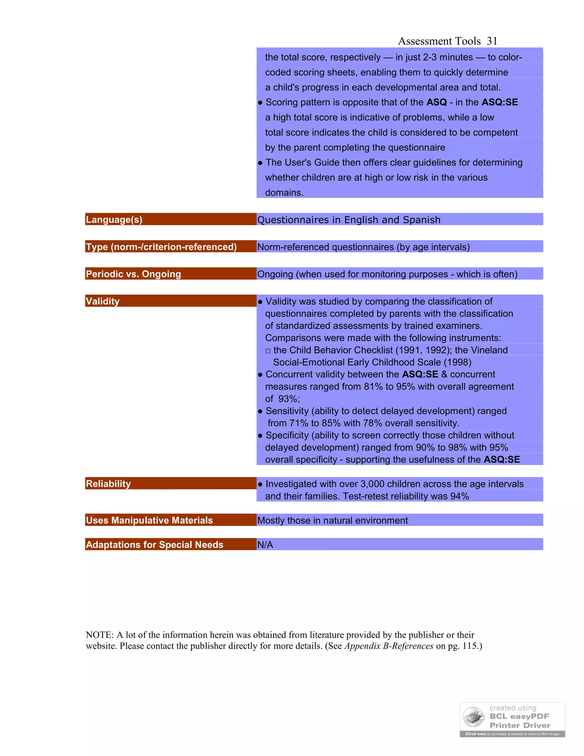 Early lap assessment tools | PDF