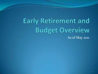 Early Retirement and Budget Overview As of May 2011 1 