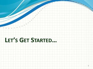 LET’S GET STARTED…
7
 