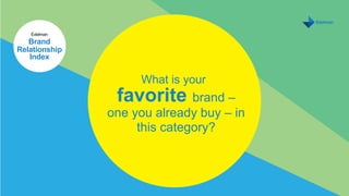 Earned Brand 2016 U.S. Multicultural | 10
MONTH DAY, 2016
favorite brand –
one you already buy – in
this category?
What is your
Edelman
Brand
Relationship
Index
 