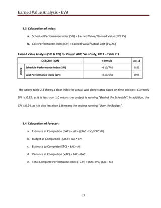 Eva Performance Chart Earned Value Analysis - EVA | PDF