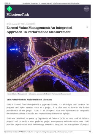 Earned Value Management An Integrated Approach To Performance Measurement