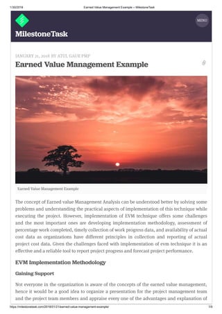 Earned Value Management Example Article by Atul Gaur PMP