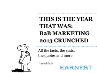 THIS IS THE YEAR
THAT WAS:
B2B MARKETING
2013 CRUNCHED
All the facts, the stats,
the quotes and more
♯yearinb2b

 