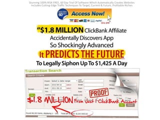 Stunning 100% RISK-FREE, 60 Day Trial Of Software Which Automatically Creates Websites Includes Cutting-Edge Traffic Techniques To Target, Current & Future, Profitable Niches 