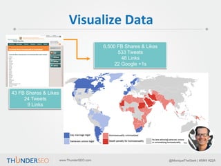 Visualize	
  Data	
  
6,500 FB Shares & Likes
533 Tweets
48 Links
22 Google +1s

43 FB Shares & Likes
24 Tweets
9 Links

w...