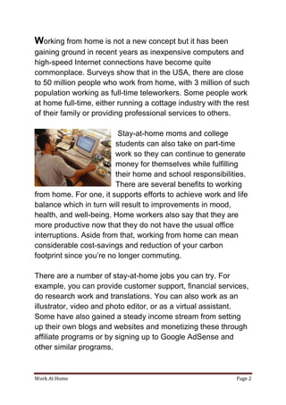 Advantages And Disadvantages Of Working From Home | PDF