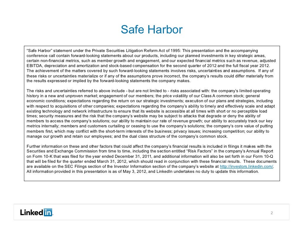 Safe Harbor“Safe Harbor” statement under